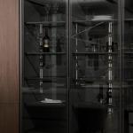 Apartment Antique Style Frame-Line Door Panel Kitchen With Glass Wine Cabinet