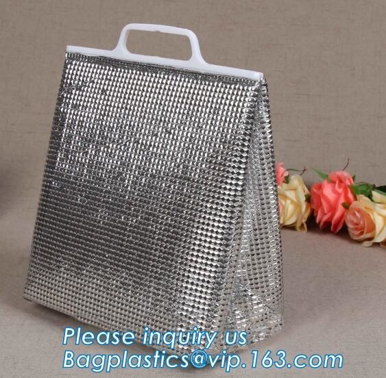 Reusable aluminium foil thermal insulation material cooler bag for picnic with Strapping tape closureRecycled PP Woven Plast