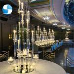antique square base straight pole candelabras with crystals wedding centerpiece