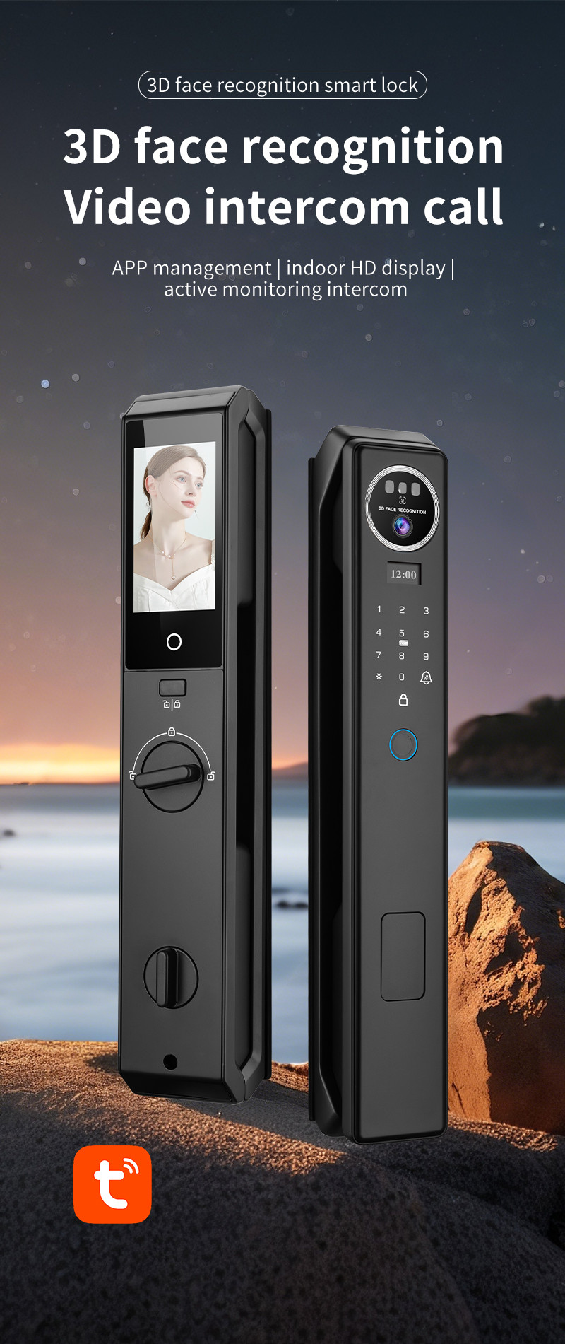 Tuya Intercom Camera 3D Face Recognition Smart Intelligent Digital Smart Home Door Lock