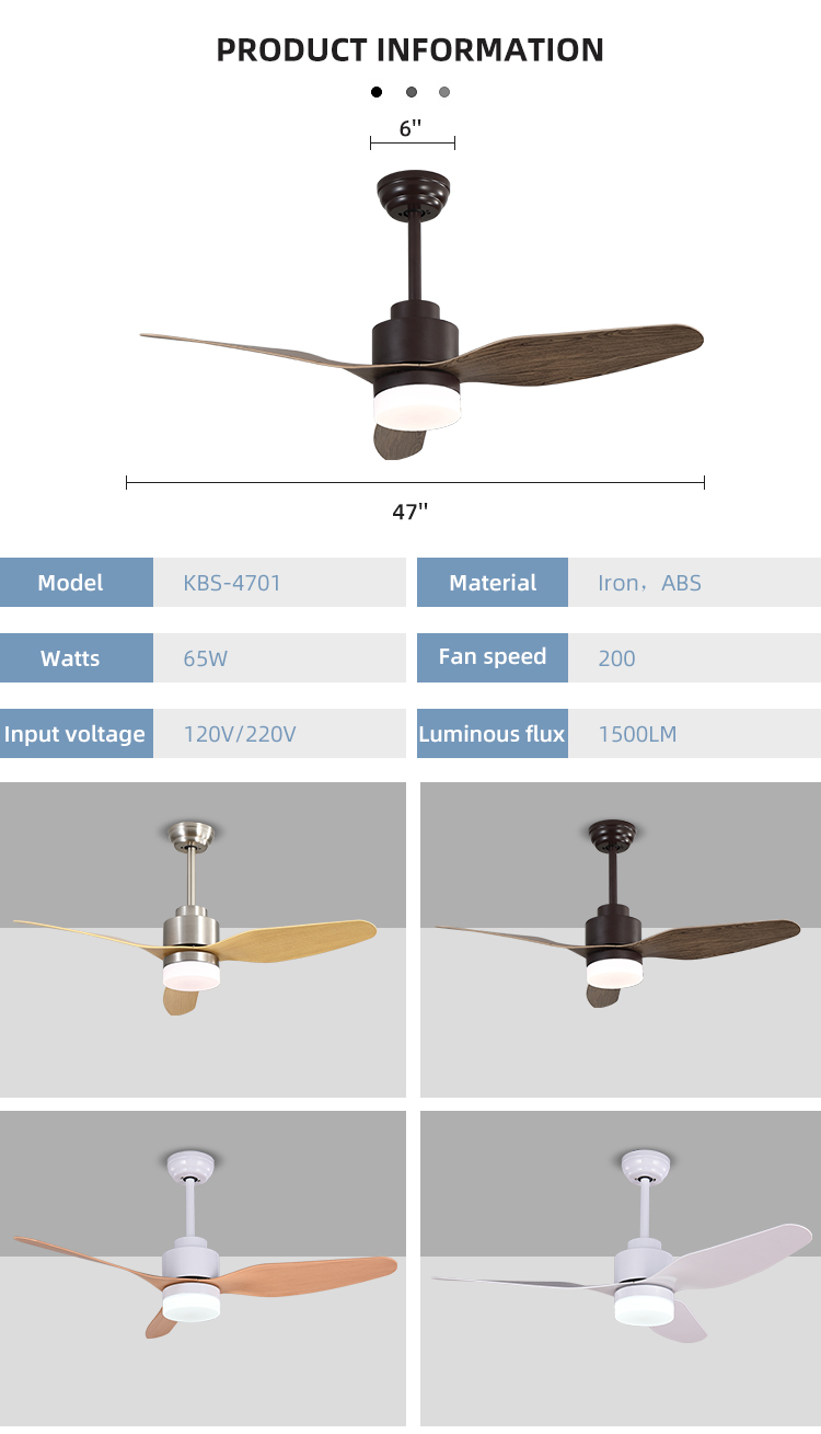 3 Blade 65W 120V Electric Remote Control Ceiling Fan Light 47 Inch Ceiling Fan