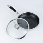 Custom Logo 304 Stainless Steel Frypan Non Stick Universal Oil Free With Glass