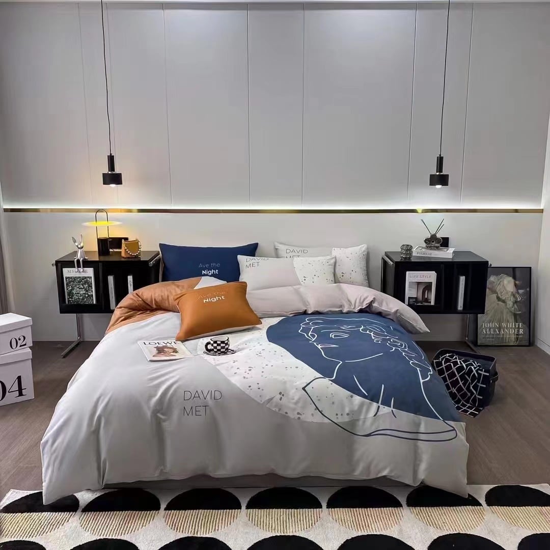 Skin-Friendly Aloe Cotton Four-Piece Duvet Cover Bedding Sheet Set with 133x72 Density