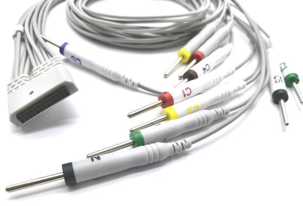 10 Leads IEC/AHA 0.25mA DIN3.0/Banana4.0/Snap/Clip Holter ECG Cable MedEX ECG200