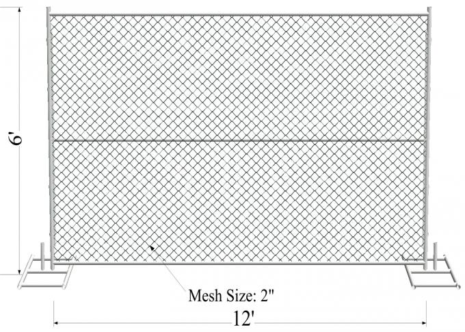 HDG1.2 oz/ft Temporary Chain Link Fence Height 4' 6' 8' Height 9' 9.5' 10' 12' Width Chain  Mesh 57mm x 57mm x 2.7mm dia