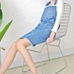 Casual Wear Jumpsuit Suspender Skirt For Women , Denim Medium Length Dress