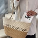 Straw Tote Bag for Women Handwoven Cotton Straw Shoulder Bag Crochet Tassel