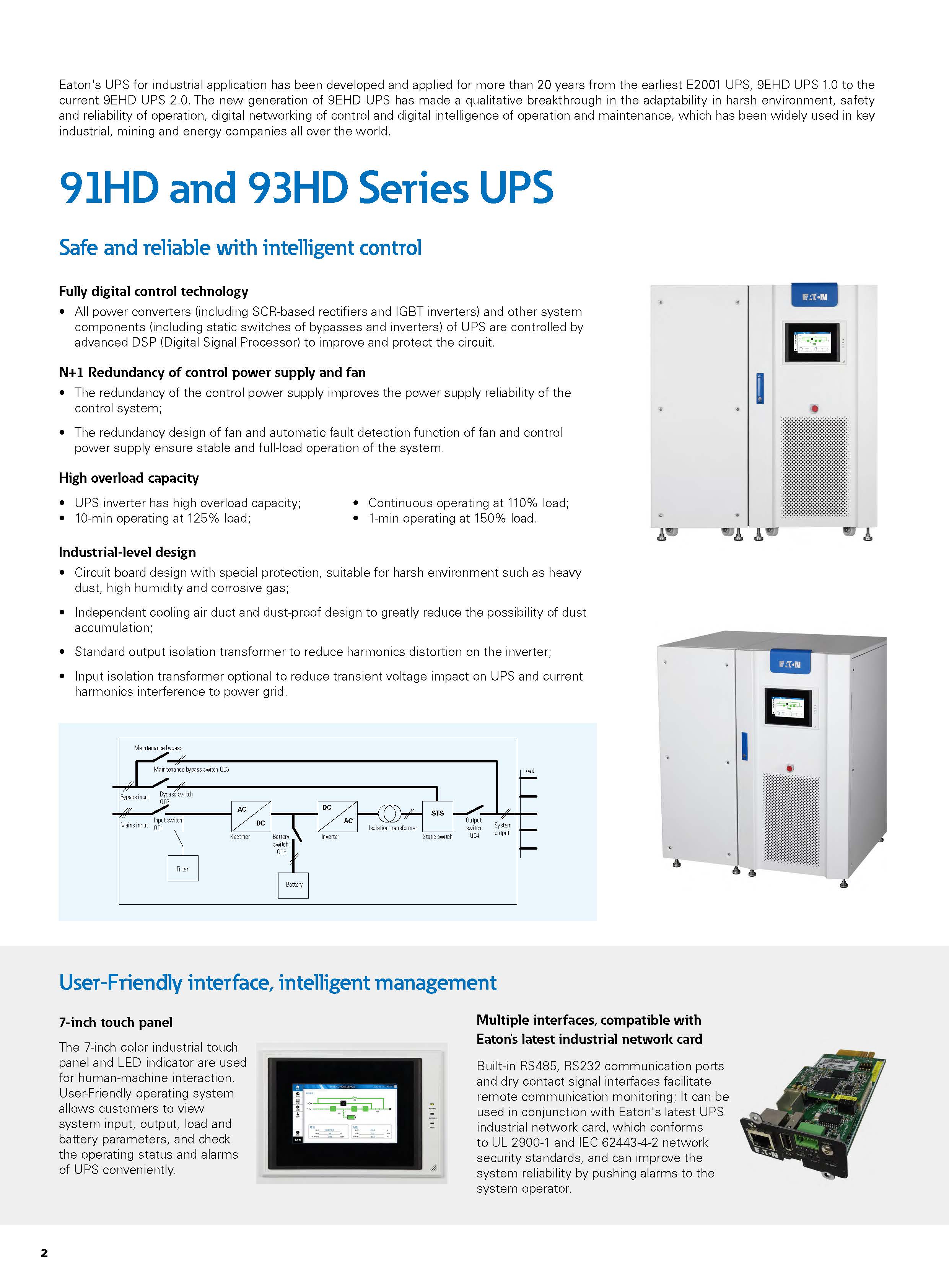 Eaton 9EHD-33 20KW 30KW 40KW 60KW 80KW 380/400/415VAC 3Phase Tower UPS For Data Center