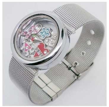 Mesh Belt Stainless Steel Glass Round Floating Charm Living Lockets Bracelet