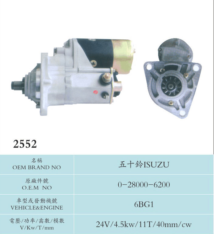 Mining Truck Nippondenso ISUZU Starter Motor 0-28000-6200 Long Service Life 6BG1