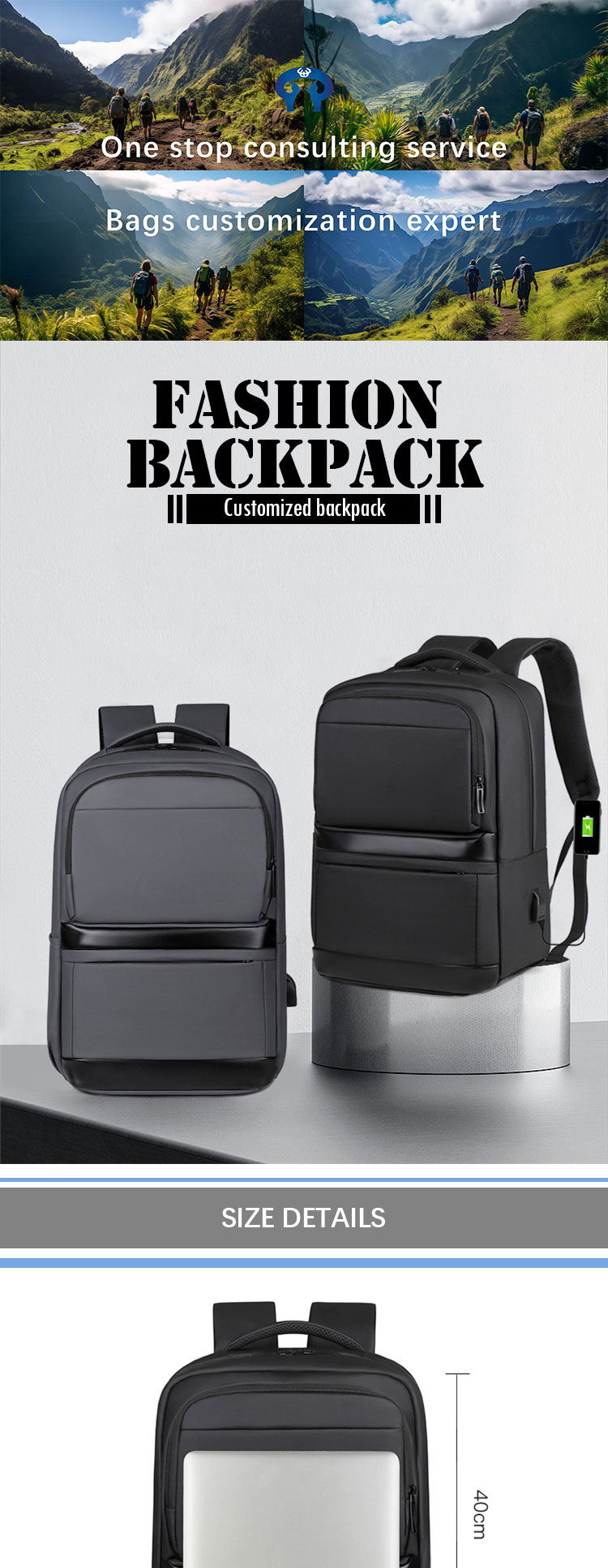 Waterproof Oxford Business Work Laptop Backpack Anti Theft USB Charging Custom Logo