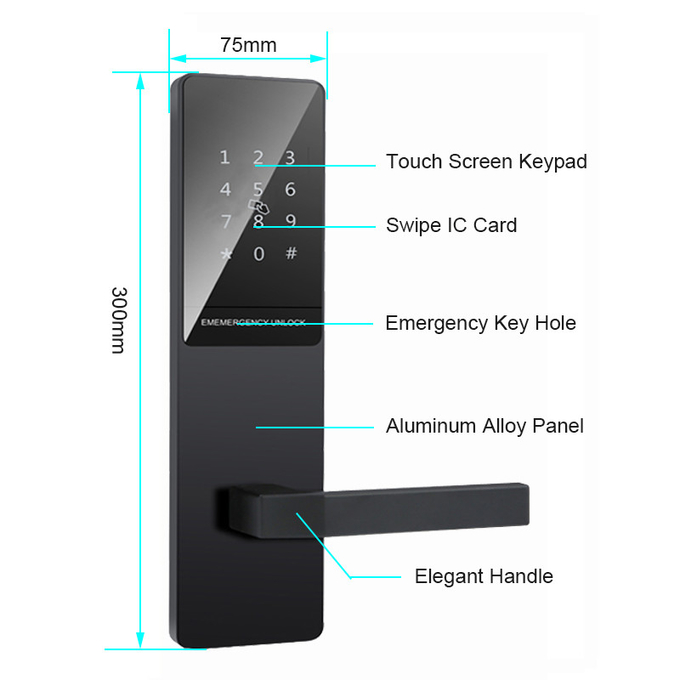 Black Color Touch Keypad Apartment Smart Door Lock for Front Door