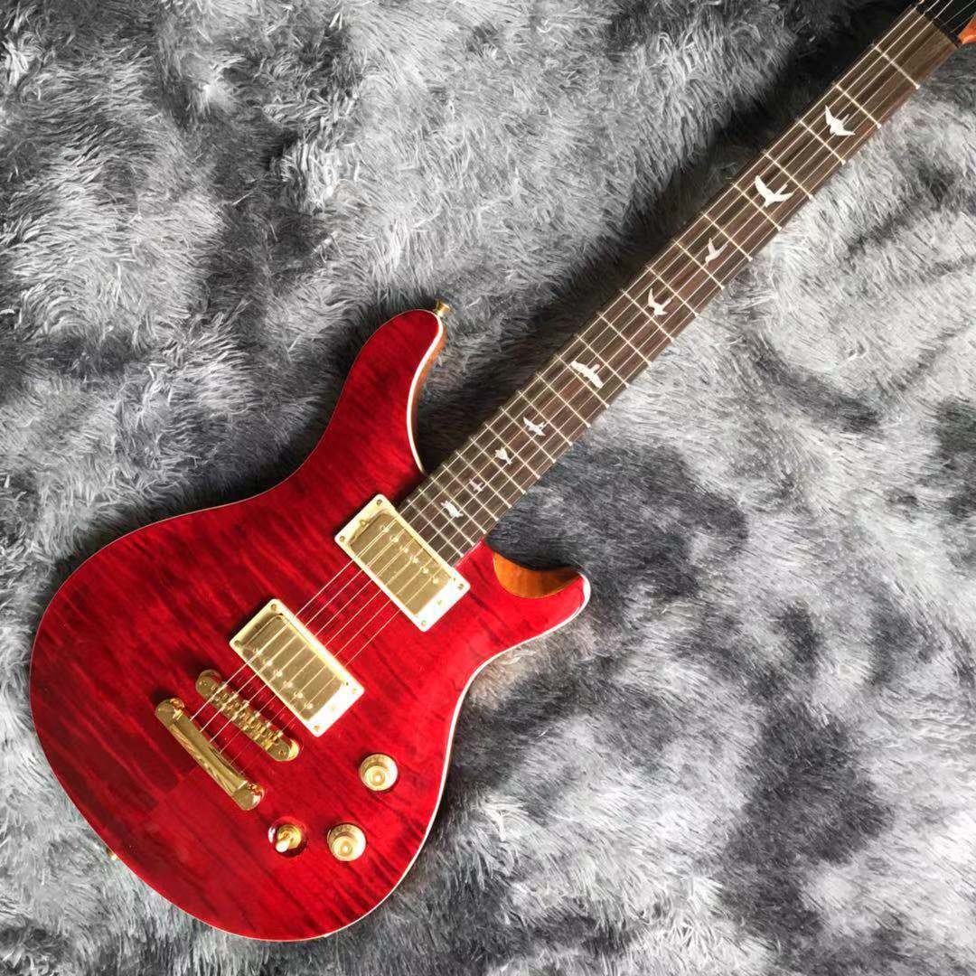 Custom Grand Flamed Maple Top Electric Guitar in Red with Gold Tuner Bridge