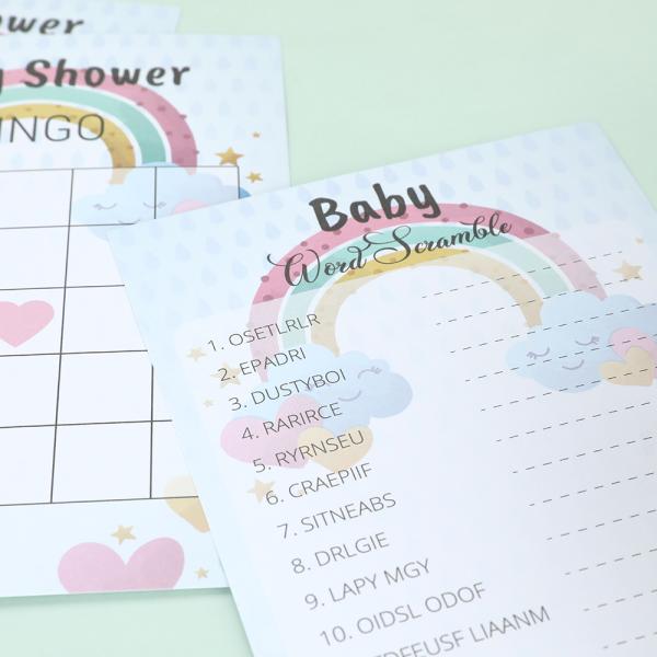 Custom 4 Games Baby Shower Game Cards CMYK Paper Perfect for A to Z and Word Scramble
