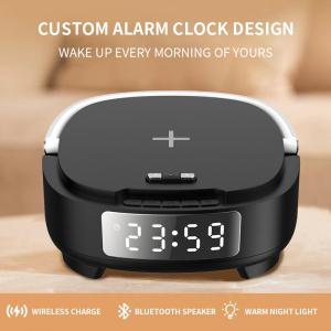 China Multifunctional Alarm Clock Phone Charger Bluetooth Speaker 15W With Night Light on sale
