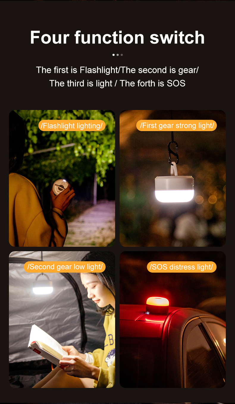 Popular Outdoor Multi-function Camping Tent Lights Rechargeable Portable Magnet Lamp with Power Bank Function