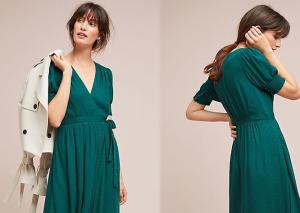 Wholesale WESTERN WOMEN ELEGANT SHORT SLEEVE LONG GREEN WRAP DRESS MIDI DRESSES WRAP from china suppliers