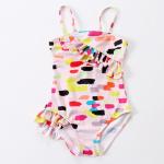 Girl's Dot print fold front of the chest one piece swimwear