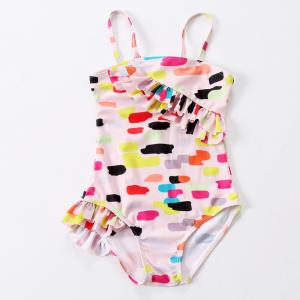 Wholesale Girl's Dot print fold front of the chest one piece swimwear from china suppliers