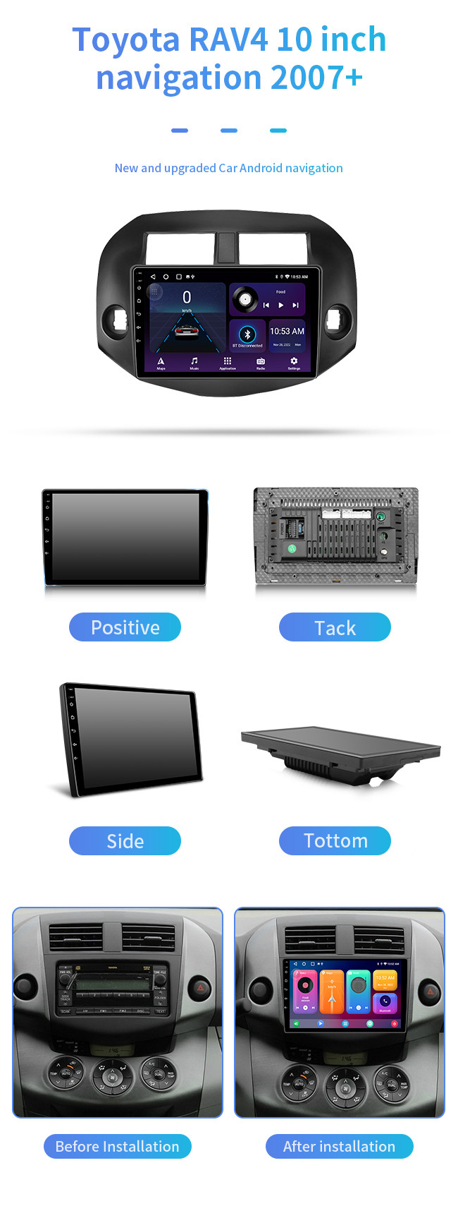 10 Inch Android 10 Quad Core Car DVD Audio Player For RAV4 with WIFI GPS Radio Stereo BT Carplay 4G IPS