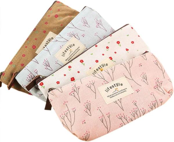 Pencil Case, Cute Floral Flower Canvas Zipper Pencil Cases Lovely Fabric Flower