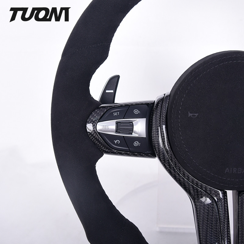 Black Alcantara Genuine BMW Carbon Fiber Steering Wheel With LED Lights