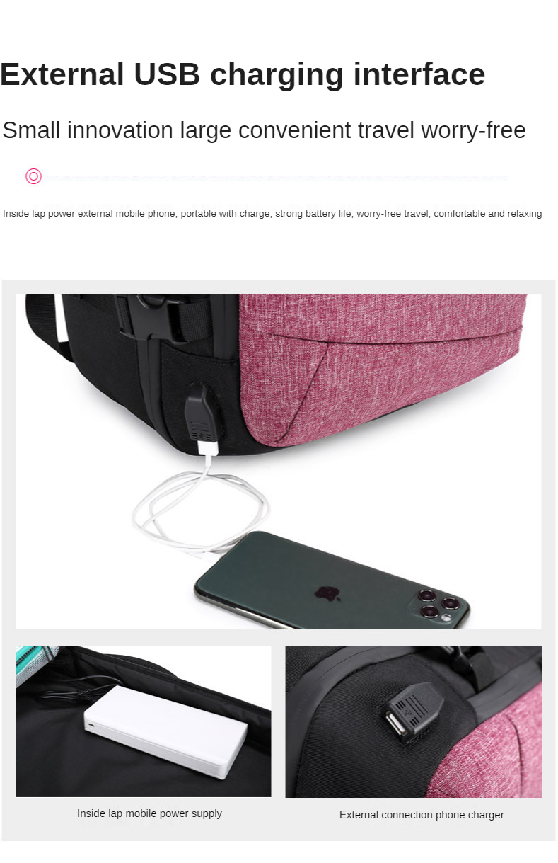 ISO9001 Unisex 32 Litre USB Travel Backpack With Shoe Compartment