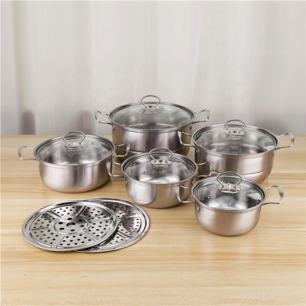 Stainless Steel Kitchenware 12pcs Cookware Set 16/18/20/22/24cm Soup Pot Food