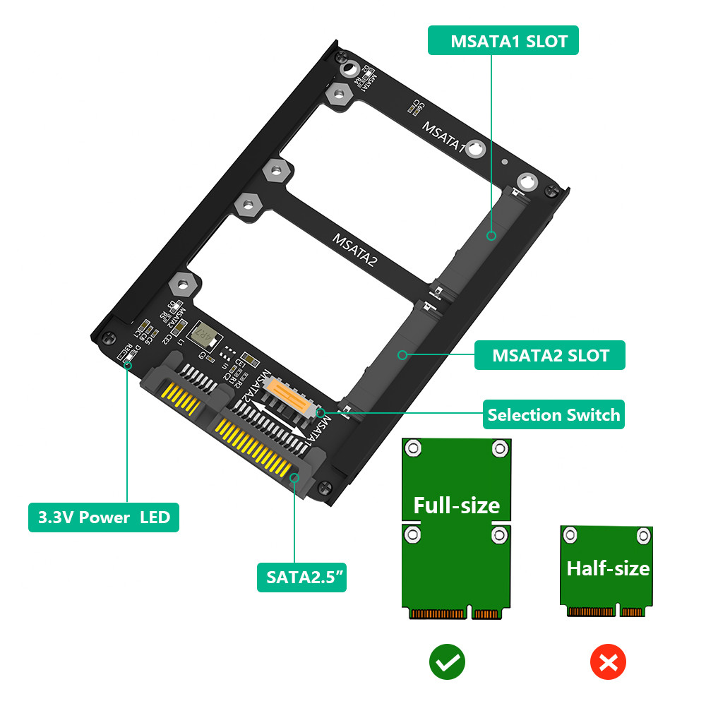 Metal Case Dual mSATA SSD To 2.5" SATA3.0 6Gbps Adapter Card With Enclosure Socket mSATA to SATA Adapter Riser mSATA SSD Adapter
