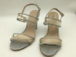Custom Ladies Soft Leather Sandals Silver Single Strap Heeled Sandals