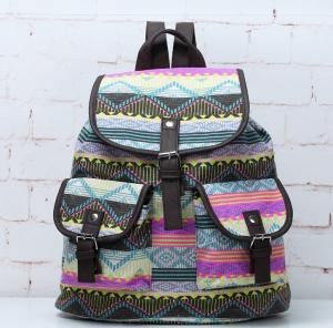 Wholesale European and American women's national wind pattern casual fashion canvas shoulder bag backpack schoolbag College from china suppliers