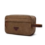Men'S Vintage Leather Canvas Travel Shave Kit Bag