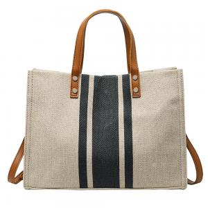China Blank Leather Handle Custom Linen Cotton Canvas Tote Bag With Pocket on sale