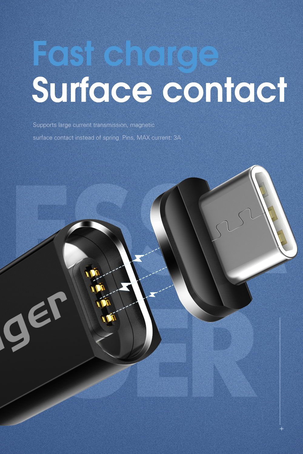 Magic Power Type C USB Magnetic Cables 3 In 1 1M 2M 3A Fast Charging For Type C Devices
