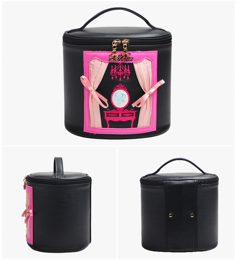 Lady Waterproof Barrel Shaped Cylinder PU Cosmetic Bag