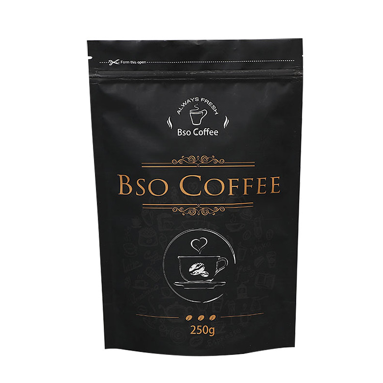 Laminated reusable aluminum foil zip lock bag stand up pouch black coffee bag
