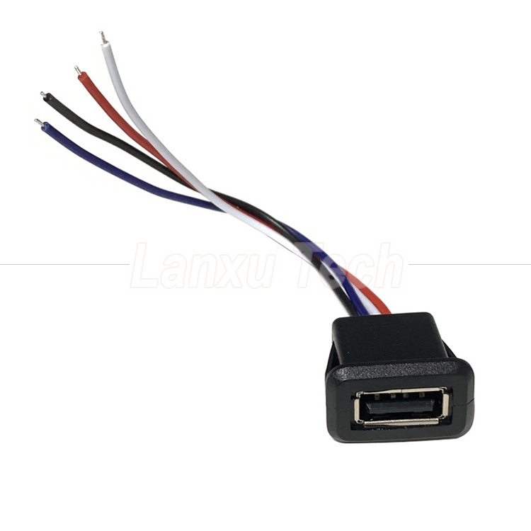 Waterproof USB Type A Female Socket Mount 2 Pin Wire Cable for LED Lamp Toy