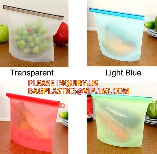 Reusable Leakproof Zipper Preservation Airtight sandwich Zip lockk Cooking Fresh Zip Large Silicone Storage Food Bags With