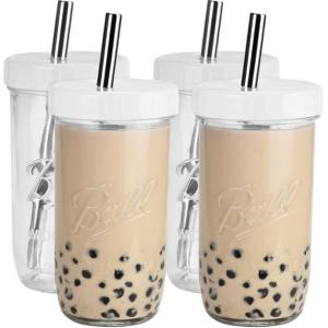 Wholesale Wide Mouth Glass Tea Reusable Smoothie Cups With Straw 16oz 24oz from china suppliers