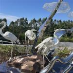 Wetland Park Stainless Steel Sculptures Realistic Crane Egret Metal Sculpture