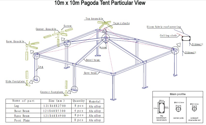 10x10 Outdoor aluminum frame pagoda tent for wedding events
