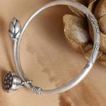 Sterling Silver Bangle Cuff Bracelet Engraved Water Lily Flower Vintage Jewelry
