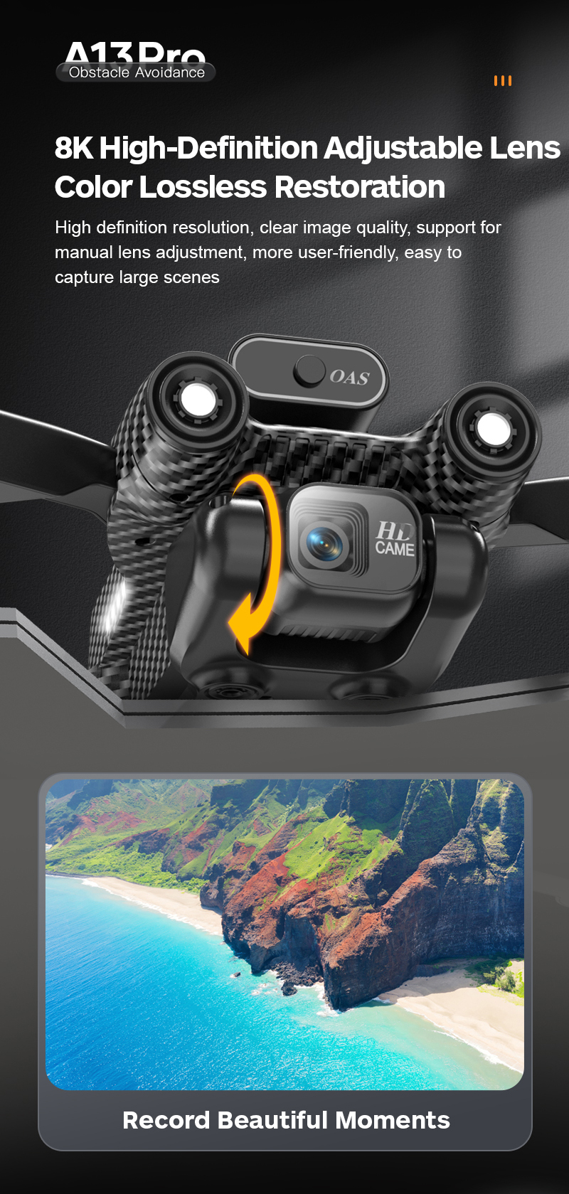 A13 Mini Drone 4k Dual Camera Obstacle Avoidance Optical Flow Foldable Wifi Brushless Motor Dron Quadcopter Toy Foldable