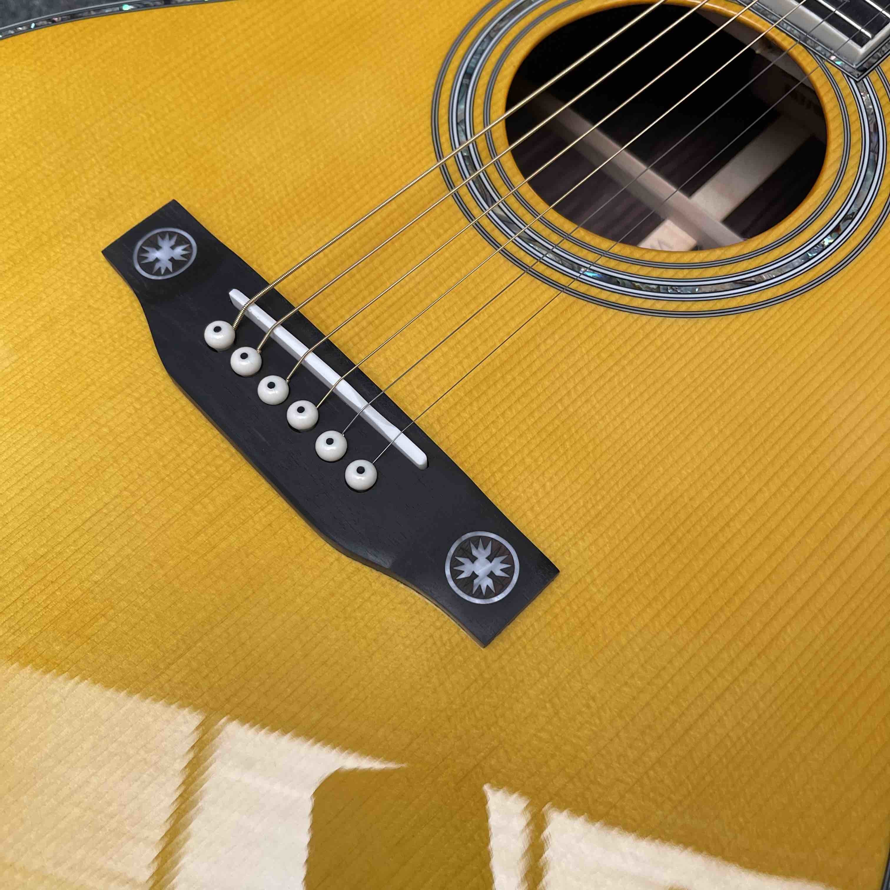 Custom OM Body Yellow Painting Acoustic Electric Guitar with SOLID ROSEWOOD Back Side