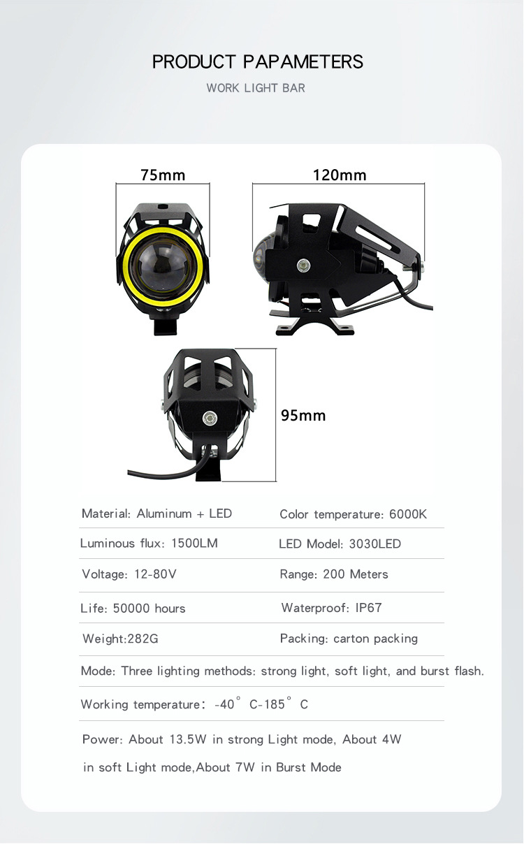 4000lm 12V Led Motorcycle Spotlights U7 Fog Driving Lamp High Low Beam