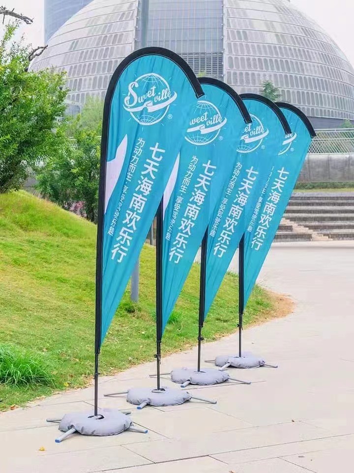 Fiberglass Poles Stainless Steel Base Flying Banner Teardrop / Feather / Square Beach Flag