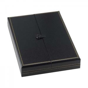 Black Faux Leather Jewelry Box Snap Tab Necklace Gift Box