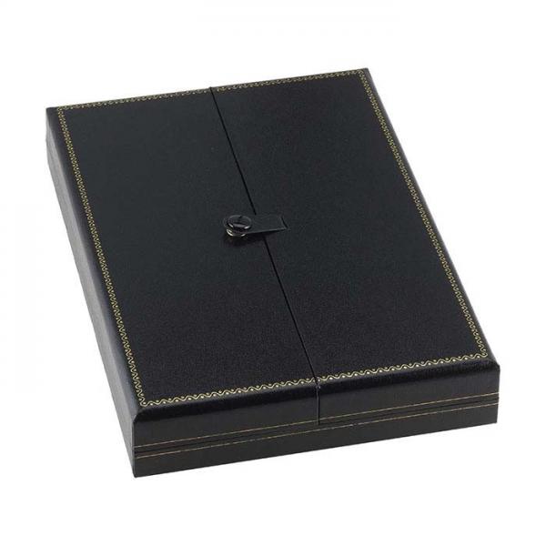 Quality Black Faux Leather Jewelry Box Snap Tab Necklace Gift Box for sale