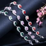 Lovely Women Four Round Bracelet Red CZ Stone Bracelet Setting Crystal Fashion