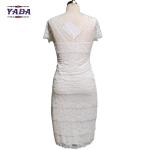 Fashion lace v-neck short sleeve elegant women ladies white dress for mature
